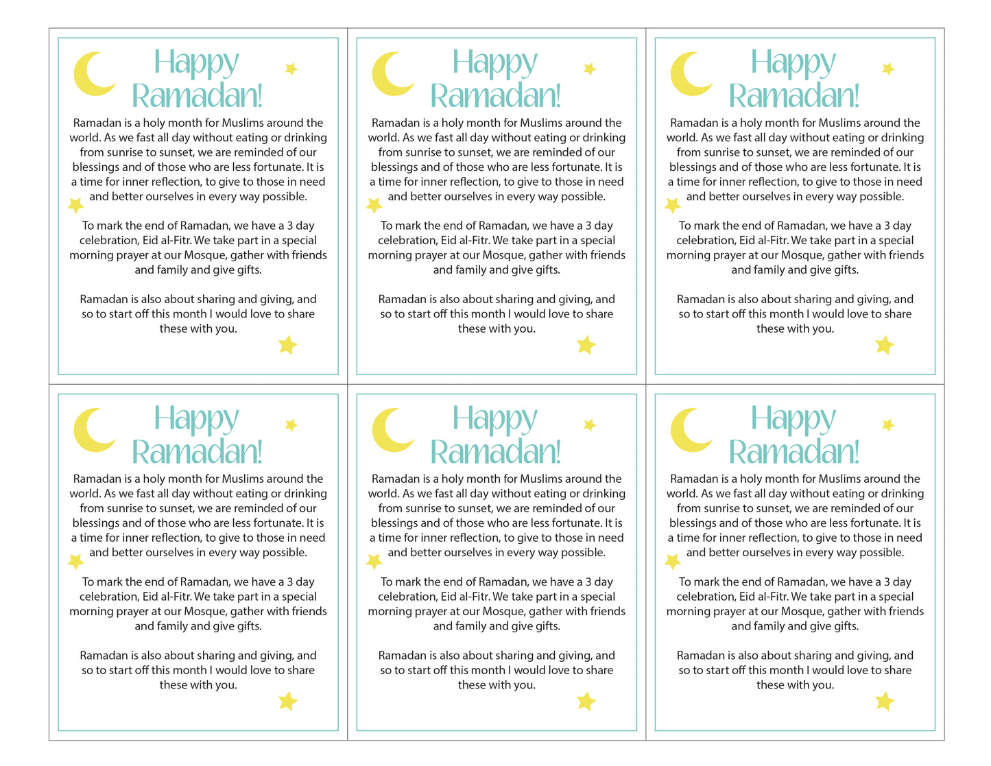 Ramadan Classroom Treat Bag Tags