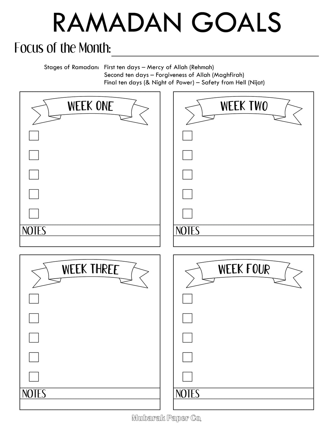 Ramadan Weekly Goals